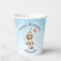 Cute Puppy with Party Hat Birthday Paper Cups