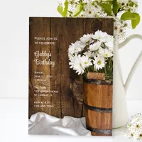 Rustic Wooden Bucket Daisies Barn Birthday Party Invitation