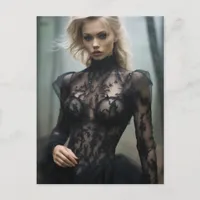 Sexy Black Lace Dress Blond Woman Postcard