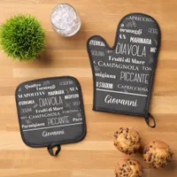 Italian Restaurant Pizza Names Chef Oven Mitt & Pot Holder Set