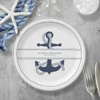 Blue Wave Anchor Wedding V2 Navy/Wht ID836 Paper Plates