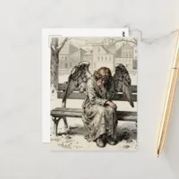Melancholy Angel in a Snowy City Park Muted Colors Postcard
