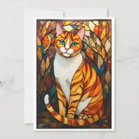 Stained Glass Style Orange Cat Blue Eyes Flat Card