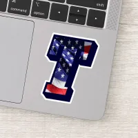 Monogram American Flag Letter T Initial USA Text Sticker