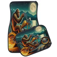 The forest lights up as Bigfoot rides a fiery moto Car Floor Mat