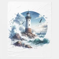 Coastal Beach Lighthouse Fleece Blanket