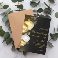 Black gold baubles company Christmas Party Invitation