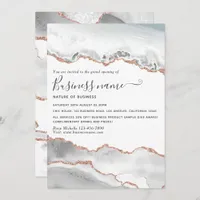 White and Rose Gold Agate Grand Opening Invitation