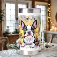 A Sweet Boston Terrier Personalized Christmas Insulated Tumbler