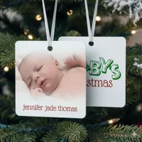 Cute Playful Baby's Photo First Christmas Tree Metal Ornament