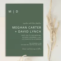 Rustic Neutral Green Modern Monogram Wedding Invitation