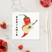 Cartoon Chili Pepper Playing Guitar Personalised Napkins