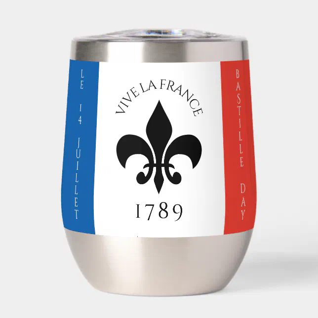 Bastille Day Fleur-de-Lis Tricolore France Flag Thermal Wine Tumbler