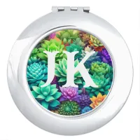 Aloe Vera and Succulents Collage Monogrammed Compact Mirror