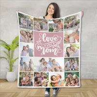 15 Photo Collage Love You Mom Pink Fleece Blanket