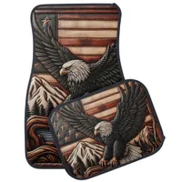 Eagle Relief Carving With American Flag Background Car Floor Mat