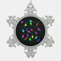 Christmas Lights -Let's Get Lit Lights- Merry & Br Snowflake Pewter Christmas Ornament