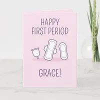 Cute Girly Pink Cartoon Menstrual Pad First Period Card