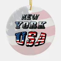 New York Picture and USA Flag Text Ceramic Ornament