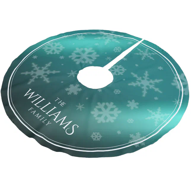 Festive Light Blue Foil Snowflakes Brushed Polyester Tree Skirt