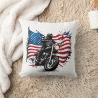 Rider with vibrant American flag Throw Pillow