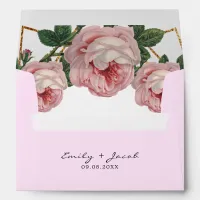 Elegant Gold Glitter Geometric Pink Floral Wedding Envelope