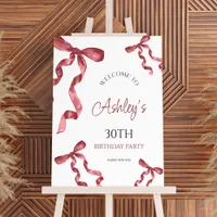 Birthday Burgundy Bow Welcome Sign