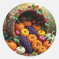 Autumn Harvest and Blessings Cornucopia  Classic Round Sticker