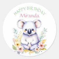 Koala Bear Themed Girl's Happy Birthday Classic Round Sticker