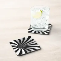 Hypnotic Optical Illusion Vortex Black Square Beverage Coaster