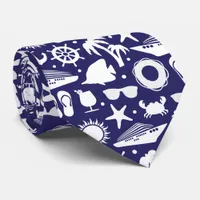 Cruise Ship Nautical Navy Blue and White Patterned Neck Tie