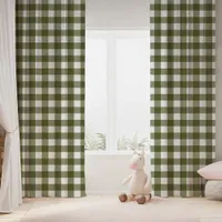 Olive Green And White Buffalo Plaid Checkered Blackout Curtains