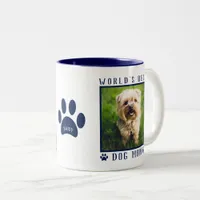World's Best Dog Mom Photo Name Paw Prints Navy Two-Tone Coffee Mug