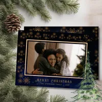 Elegant Merry Christmas Photo Blue  Holiday Card