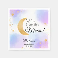 Pink Blue We're Over the Moon Neutral Baby Shower Napkins