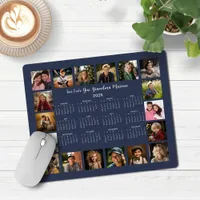 2025 Navy Blue Multiple Photo Collage Calendar Mouse Pad