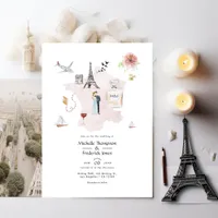 Watercolor Paris Destination Wedding Monogram Invitation