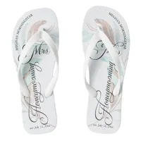 Honeymooning MRS Watercolor Eucalyptus Leaves Flip Flops