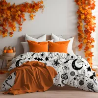 Black And White Cute Halloween Line Art Duvet Cover