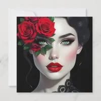 Beautiful Woman with Red Rose Blank