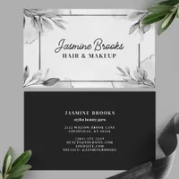 Black and White Elegant Botanical Leaves Business Card