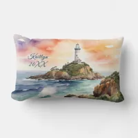 Watercolor Sketch Byron Bay Lighthouse Monogram | Lumbar Pillow