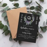 Black white lavender florals 2025 Graduation Party Invitation