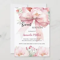 Sweet 16 bow pink watercolor florals invitation