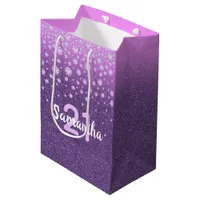 21st birthday purple pink glitter name diamonds medium gift bag