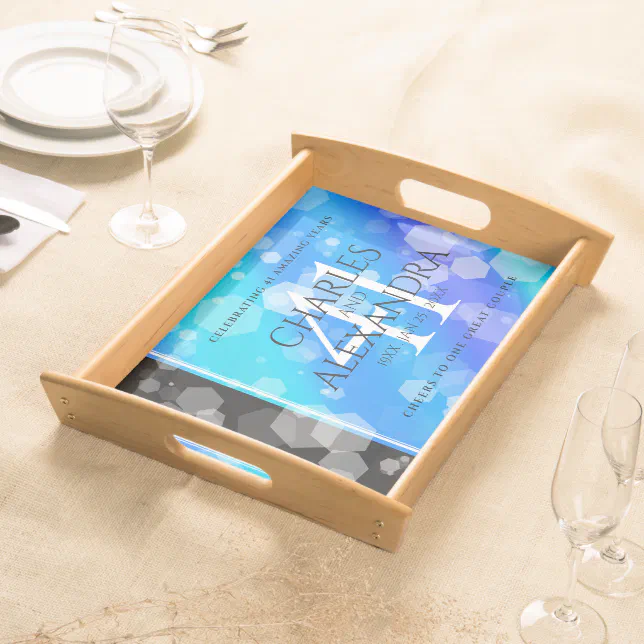 Elegant 41st Blue Topaz Wedding Anniversary Serving Tray