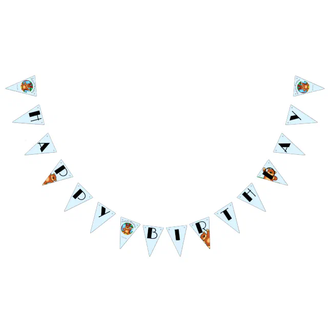 Bear in grassland birthday bunting flags