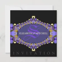 Black Gold Purple Lace Gothic Medieval Wedding Invitation