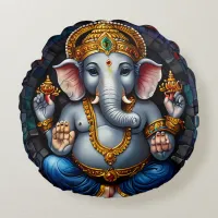 Cute Ganesh Blue Elephant God  Round Pillow