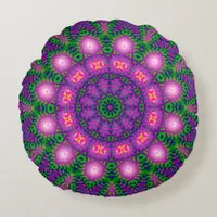 Mystical Mandala Green Purple Round Pillow